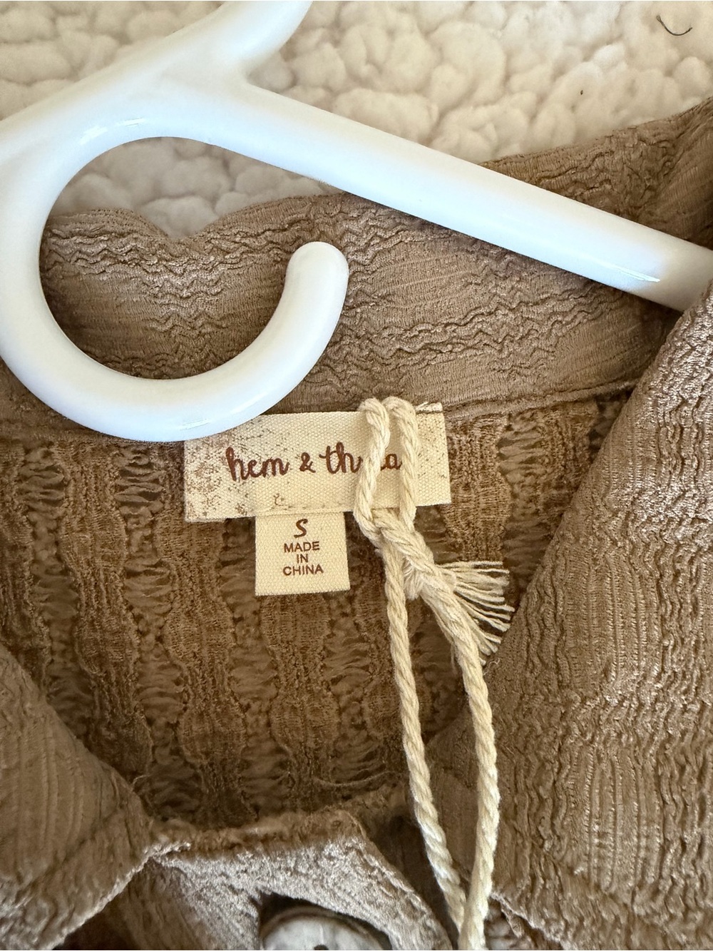 New with Tag Hem and Thread Beige Textured Button-Front Jacket Size Small